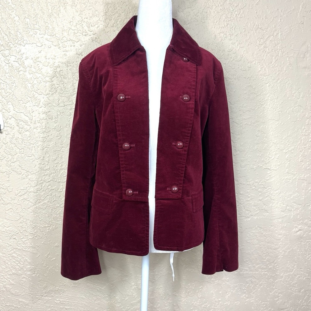 Talbots Womens Velvet Military Band Jacket Blazer Size 10 Dark Red Double Breast